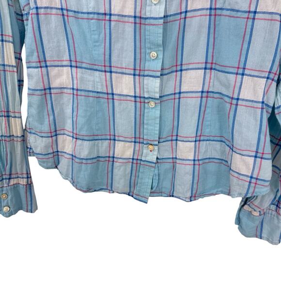 J McLaughlin Button Up Shirt Size 4 Blue Plaid Cotton Long Sleeve Classic - Picture 3 of 9